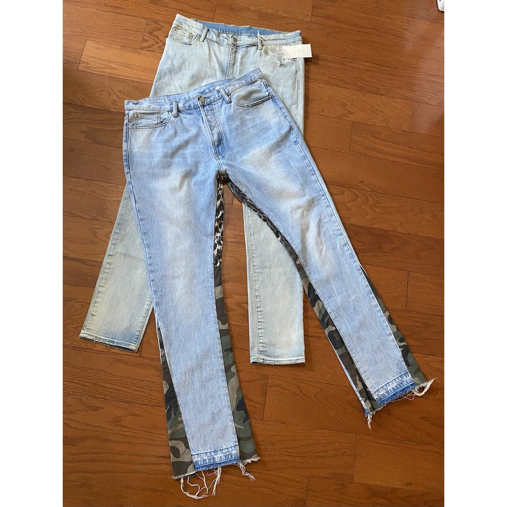 Mens MNML Camo Jeans & Light Blue X1 Distressed Denim Lot 2 Size 36 M2019-D582